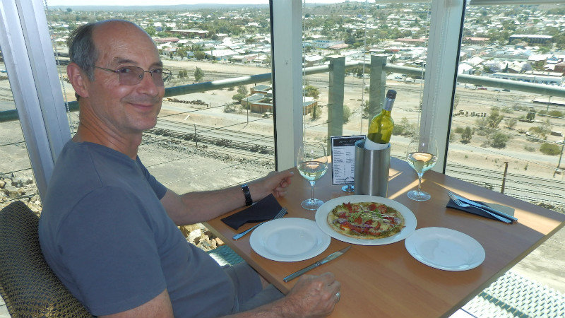 Wine, a stunning view and an awesome pizza! What more could Greg want?