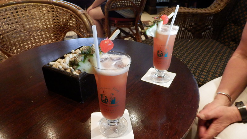 Singapore slings in the Long bar at the Raffles hotel