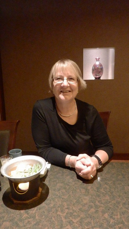 Joan is ready for her formal Japanese breakfast. First for the hot pot. 
