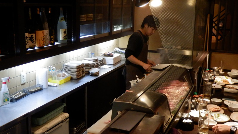 This Yukatori chef cooks right in front of his  customers.
