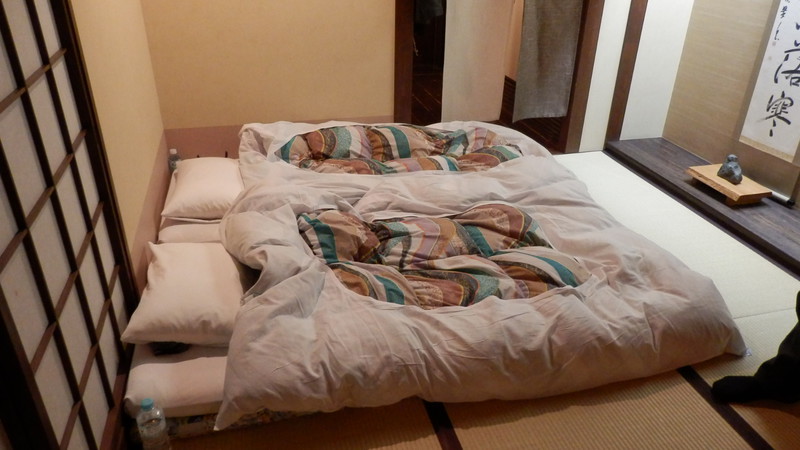 Our futons rolled out ready for bed. Very comfortable.