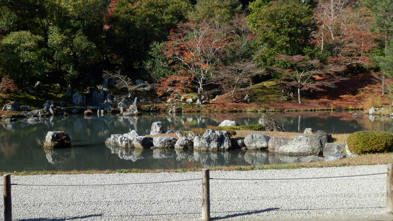 A zen garden lake scene.