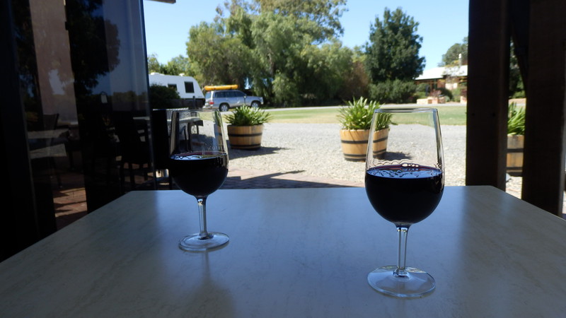 With the caravan parked nearby we enjoy a glass of Bremerton Malbec