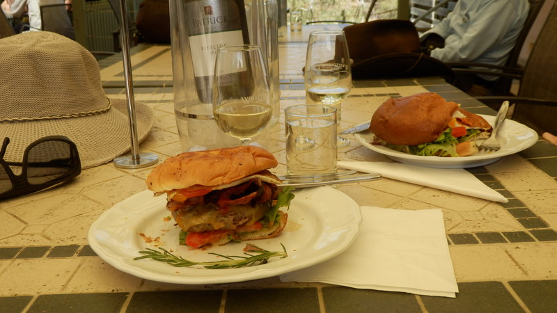 Yummy burgers and local wine for lunch