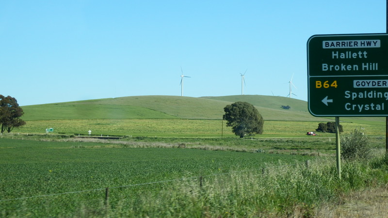 In the mid north near Hallett we pass large wind farms