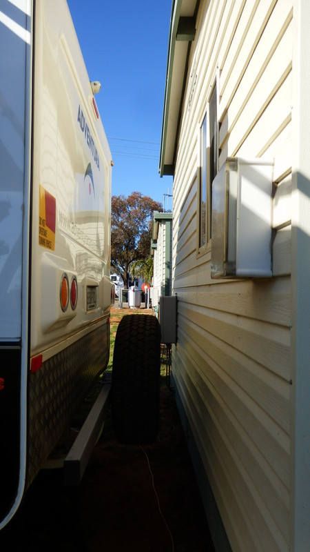 Squeezing into the caravan site means that we are VERY close to the cabin behind the caravan