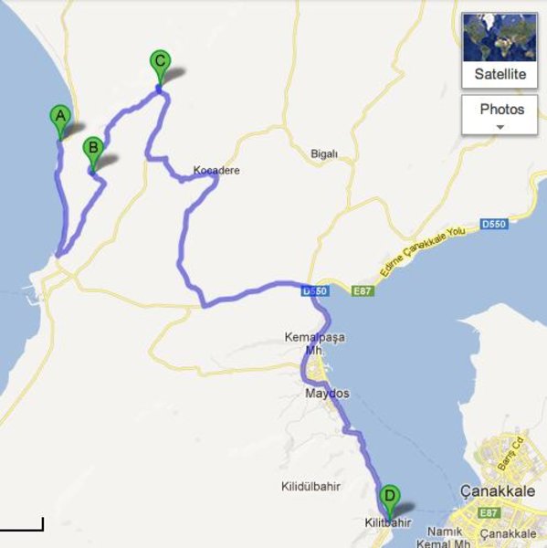 Our route on the Dardanelles peninsula