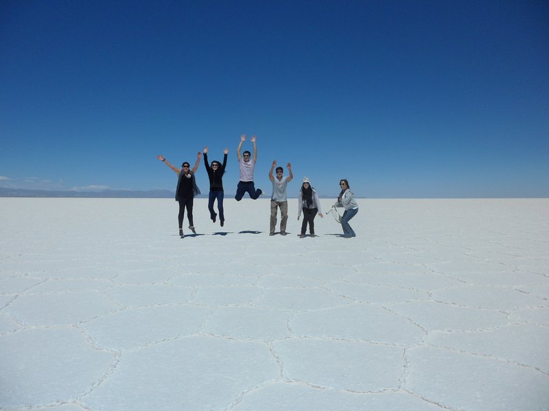 Salt Flats, group jump, Bolivia