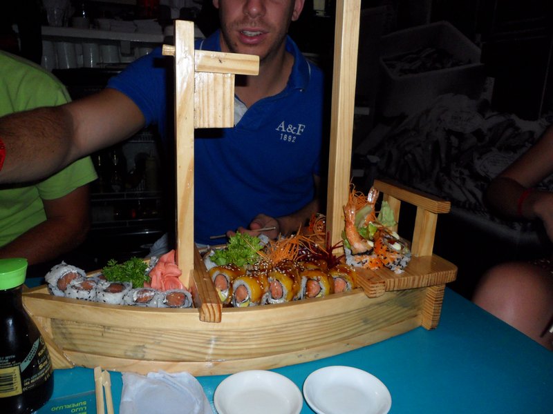 sushi in a boat