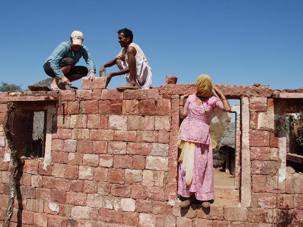 Helping to build a house