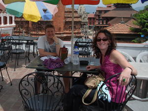 Dave and Lucy in cafe overlooking Bhaktapur