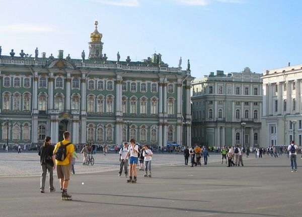 Rollerbladers outside the Winter Palace