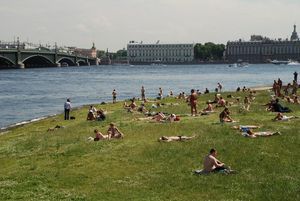 Russian enjoying the "beach" St Petersburg