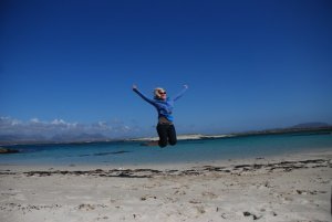 Renee jumping for joy at the Irish sun