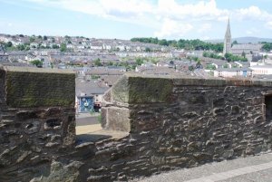 Looking from the Derry walls out to Bogside below, and the murals