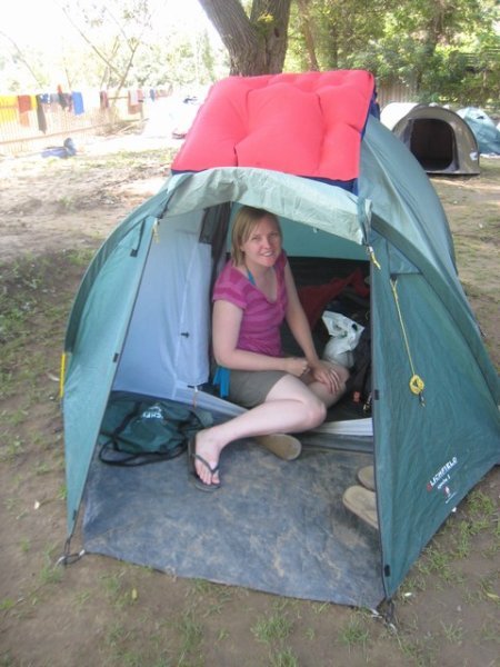 Renee in her tent