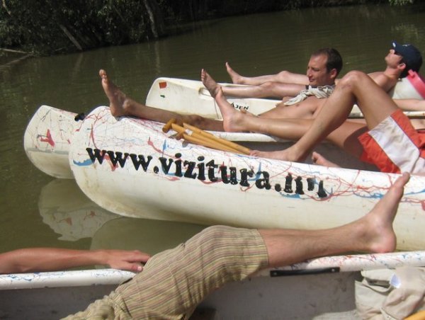 Sunbathing on the canoes