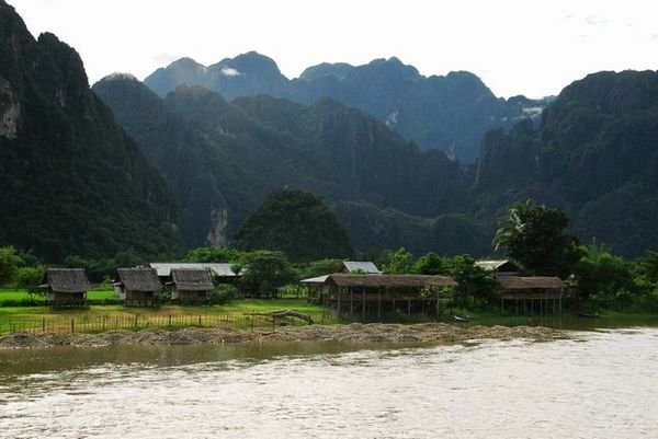 Limestone cliffs and Nam Xong River around Vang Vieng