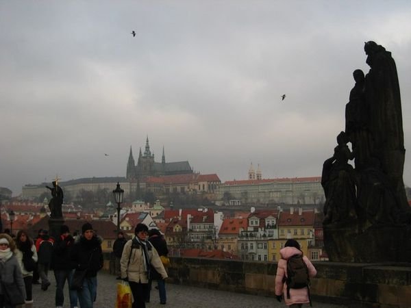 Looking up to Prague Castle from the Charles Bridge.