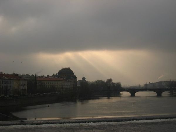 Looking down the River Vltava from the Charles Bridge.