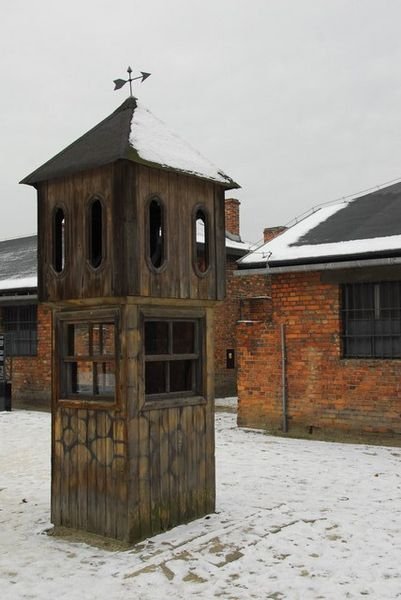 Guard house where roll call was held at Auschwitz.