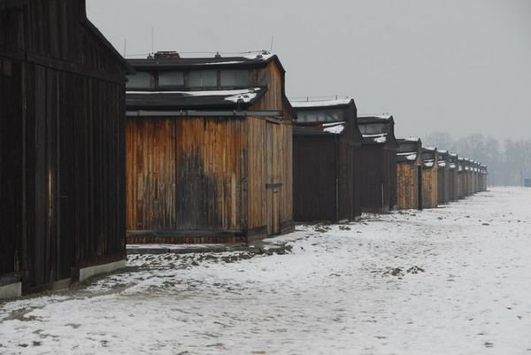 Horse stables turned into prison bunkhouses at Birkenau.