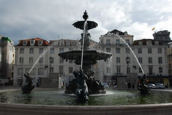 A fountain in Rossio Square