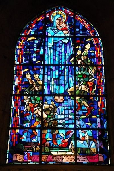 Stained glass window in the St. Mere Eglise church.