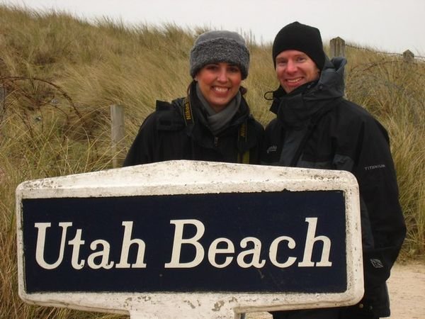 Braving the cold weather to see Utah Beach.