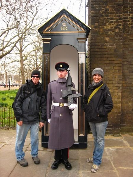 Having fun with the guards outside St. James's Palace.