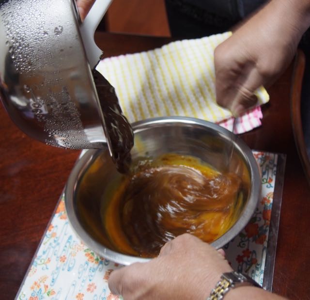 Slowly pour chocolate