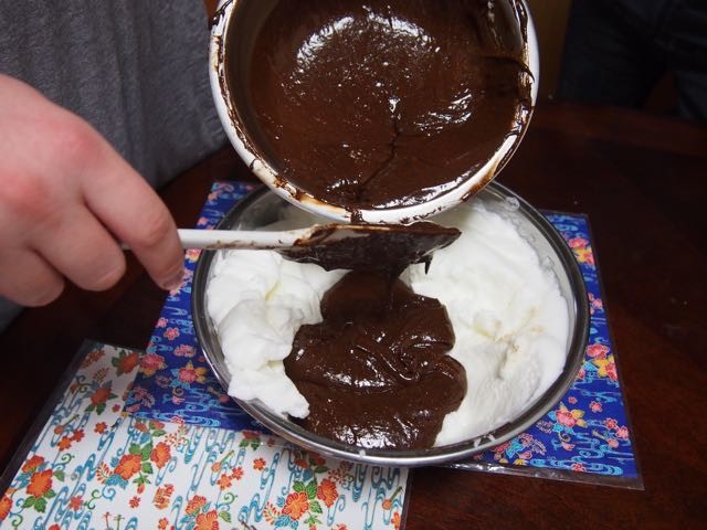 Gently pour the chocolate mixture