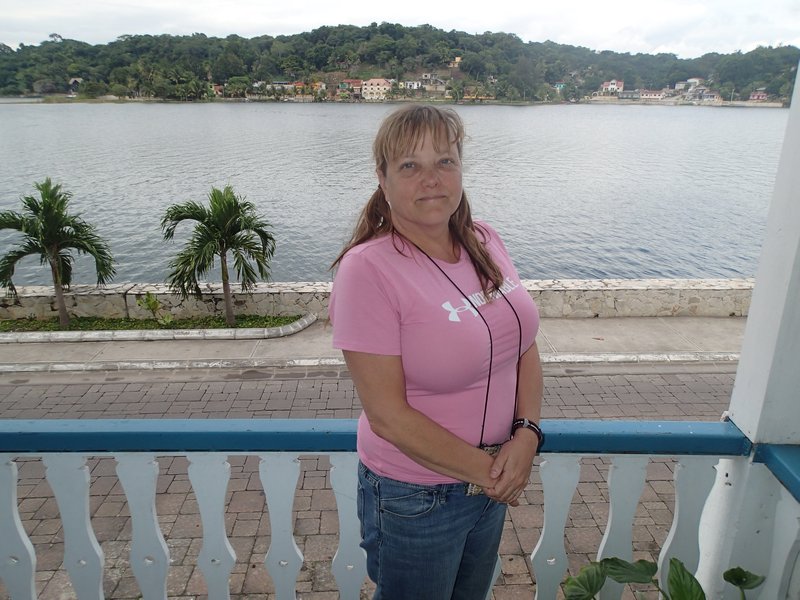 Ann in front of lake at Casa Azul.
