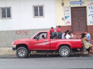 On the road to Copan - Local taxi - notice the front of the truck!