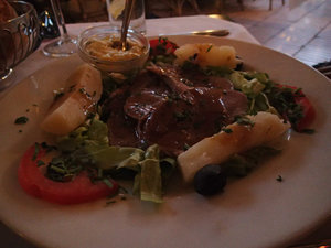 Ann had the veal tongue with roasted potatoes and salad. 