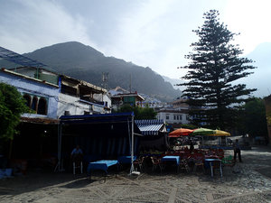 The plaza with a view toward the mountain.