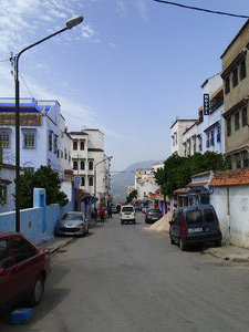 A typical city street outside of the medina in Chaouen.