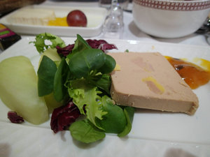 Duck liver terrine with passion fruit jam and a fresh salad with apple.  Loved it!
