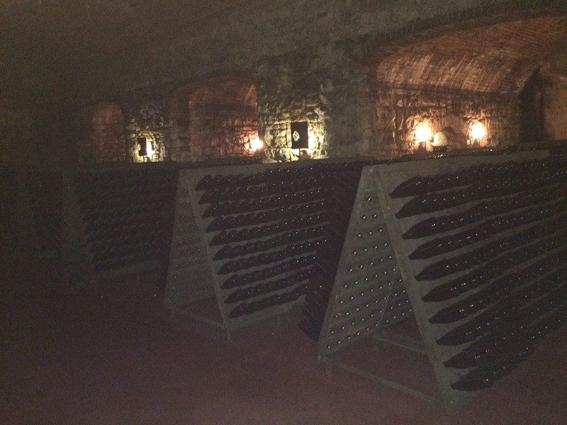 Bottles of Franciacorta in the cellar