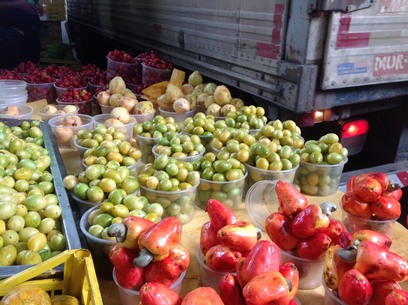 Cashew fruits (red) and caja (green), I think