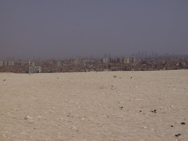 Looking out across the desert to Cairo