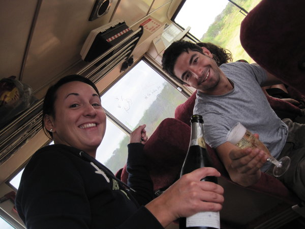 Champagne time on the big yellow bus