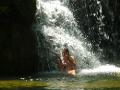 Taking a bashing from the waterfalls at Estancia Mimosa