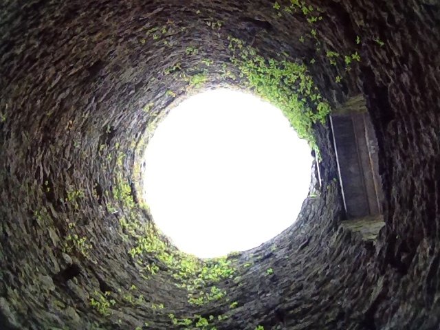 Looking up out of the watch tower.
