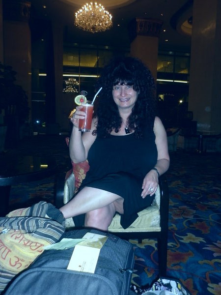 And finally a drink in the lounge of the Shangri-La Hotel after a long, long day in transit