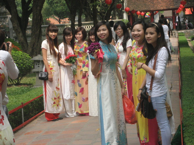 Graduating students celebrate at the Temple of  Literature, the first Vietnamese university