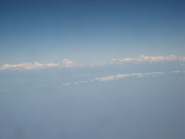 Flying over Mt. Everest, on our way to India