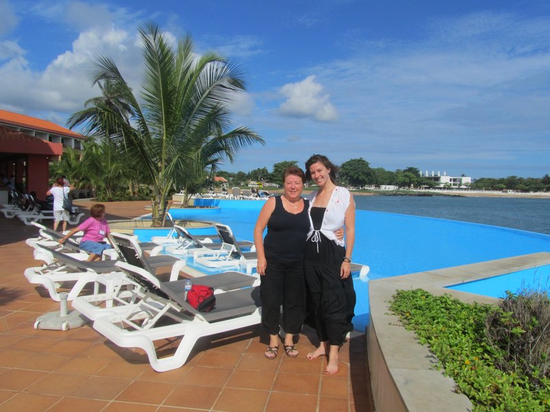 Pat and Robynn at Sao Tome hotel pool