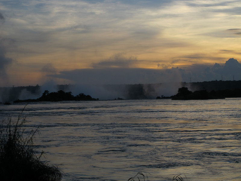 River Zambesi with "smoke" from falls