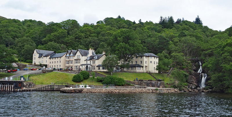 Inversnaid Hotel with Arklet Falls